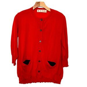 Marni Cashmere Womens Red Button Up Cardigan Size 38 US 2 Lightweight Preppy